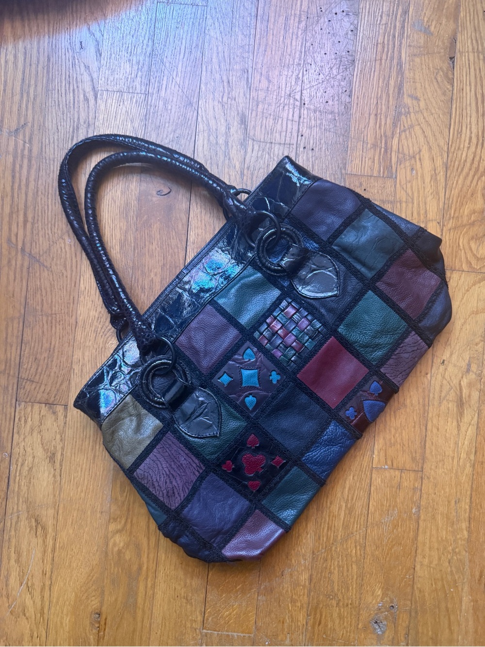 Vintage Italian patchwork leather 90s multicolor shoulder bag purse
